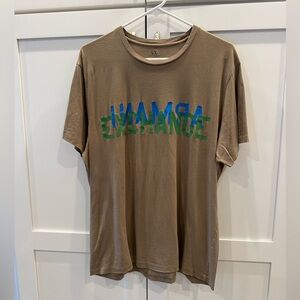 Armani Exchange Tan T-Shirt with Blue and Green Logo